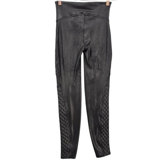 Spanx Womens S Quilted Faux Leather Leggings in Very Black - Picture 4 of 16